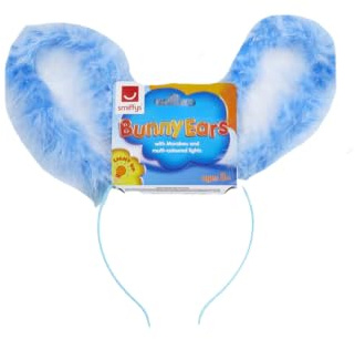 Smiffys Oreilles de lapin, lumineuses, bleues, marabou, avec LED multi couleurs Halloween