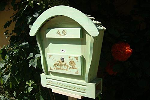 HBK-RD-MOOSGRÜN Briefkasten aus Holz moosgrün grün amazon natur Briefkästen Holzbriefkästen Postkasten Runddach - passt auch zu vielen Vogelhäusern Vogelhaus Insektenhotel Insektenhotels Vogelhäuser aus Holz Ergänzung für Vogelhäuschen und Vogelfutterhaus Nistkasten Meisenkasten mit echt Holzschindel
