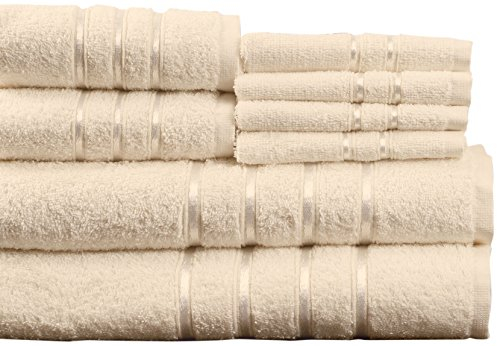 Lavish Home Plüsch-Badetücher, 8-teiliges Set, 100% Baumwolle, mit 4 Waschlappen, 2 Handtüchern und 2 Badetüchern für Zuhause, Beige