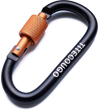 TITECOUGO 4 PCS Aluminum Alloy D-Ring High Strength Carabiner Key Chain Clip Hook For Camping Hiking (Not for Climbing) Black Orange