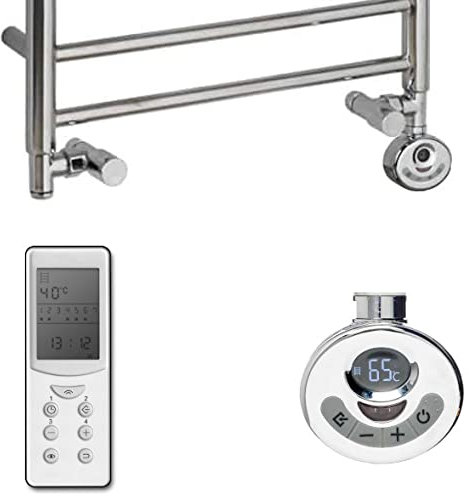 Solaire Dual Fuel Kit For Heated Towel Rails - Thermostatic Electric Element, T Pieces And Round Radiator Valves - Kit D, 900W, Chrome