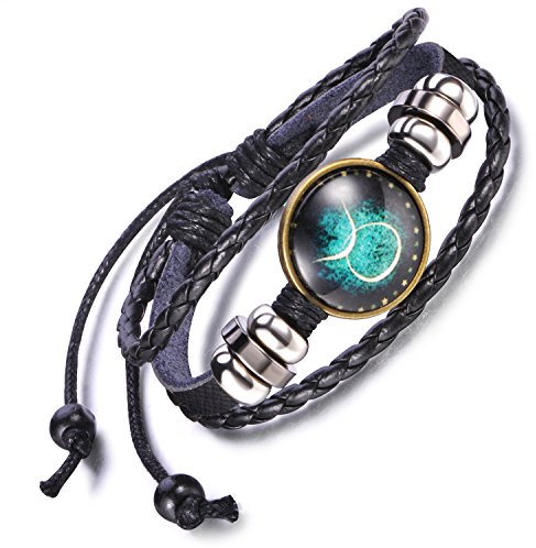 Feilok Elegant 12 Sternbild Stier Unisex Verstellbar Armbänder Armband Legierung Leder Beads Seil Armkette Armreif, Farbe: Schwarz und Blau