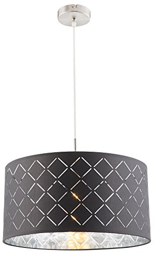 Hänge Leuchte Wohn Schlaf Zimmer Beleuchtung Textil Dekor Decken Lampe grau silber Globo 15228H
