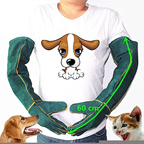 MASUNN Anti-Morsure De Sécurité Mordre Gants Ultra Long Cuir Vert Animaux De Compagnie Mordre Gants De Protection pour Attraper Chien Chat Reptile Animal