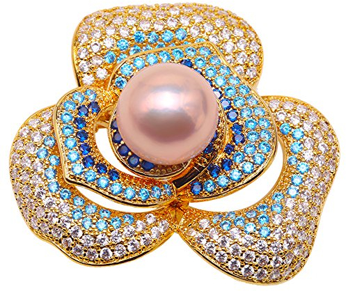 JYX Broche Bouquet de perles rondes 12 mm Rose Perle d'eau douce