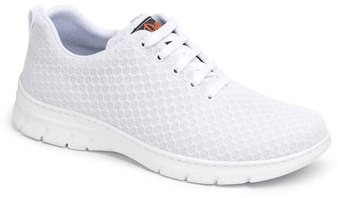 DIAN - CALPE Blanco 44, Zapatilla de Trabajo para Sanidad y Hostelería, Unisex, Transpirable y Repelente a Líquidos, Plantilla Acolchada, Antirozaduras, Antideslizante y Antiestática.