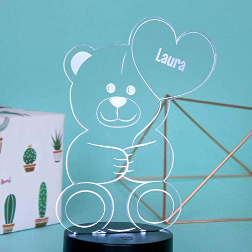 Smyla Personalisierbares LED Deko-Licht - Bärchen | LED-Leuchte mit Wunsch-Namen | Baby Kinder LED-Lampe mit Gravur