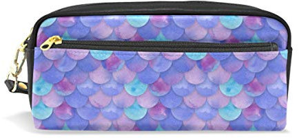 Eslifey Violette Meerjungfrau-Waage tragbare Tasche PU Leder Schulstifteetui Stifteetui Stiftebeutel für Kinder Wasserdicht Kosmetik Tasche Make-up Beauty Case