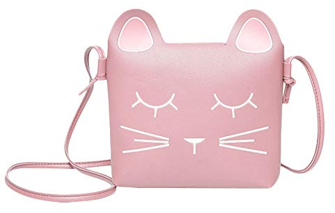 whatUneed Nette kleine Mädchen Umhängetasche Handtasche Geldbörse, Prinzessin Mini Taschen, Cat Cross Body Messenger Bag (pink)