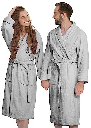 Banzaii Accappatoio Adulto in Spugna Super Assorbente, 100% Cotone di Alta Qualità Ultra Morbido, Accappatoio con Cappuccio Unisex Uomo e Donna | Taglia XXL Grigio Chiaro