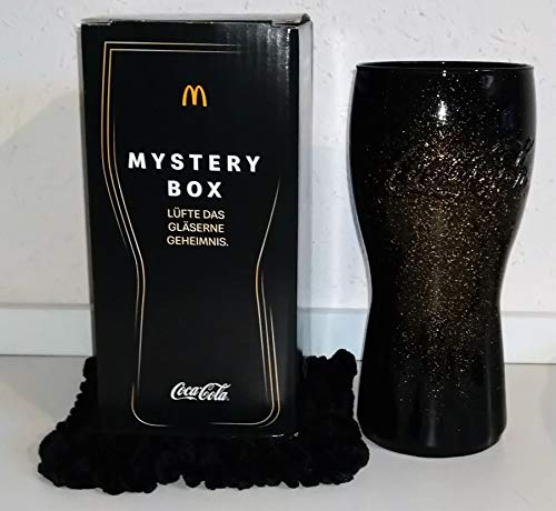 / Mystery Box / Schwarz - Gold Glitzer + selbstgestrickten Untersetzer / Box 1. / Mc Donald's / 2020 / NEU / Sammelglas / Colaglas / Coca-Cola / / Glas / Gläser / Geschenk / Weihnachten