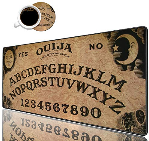 Desk Pad Mat Gaming Mouse Pads with Coasters Set, Stitched Edges Design Mouse Pad XXL Large Mouse Pad for Laptop Computers Retro Ouija Board Desk Writing Mat for Office & Home 31.5x 11.8
