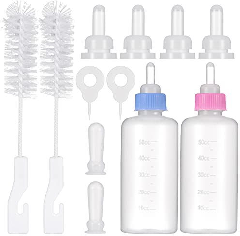 KroY PecoeD Pet Feeding Kit - Milk Bottle Set for Kitten & Puppy, 50ml, With Replacement Nipples & Cleaning Brushes