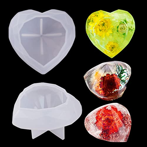 FineInno Moldes de Silicona de Corazón de Diamante 3D Forma de Corazón de Amor Molde de Fundición de Resina Epoxi Geométrico para Hacer Jabón Hecho a Mano Decoración Hogareña