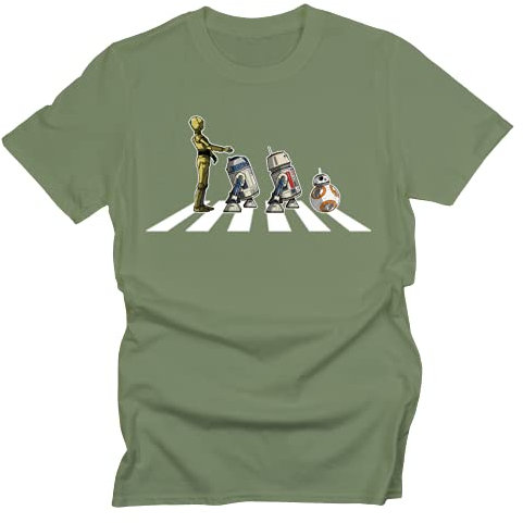 GP-Tees Abbey Road Droids Space Wars Sci Fi Movie Film Inspired Premium Quality Modern Fit T-Shirt Top for Men (Military Green - Small)