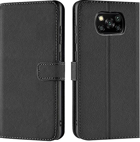 Verco Handyhülle für Xiaomi Poco X3 Pro Hülle, Bookcase Tasche Flipcover für Poco X3 Pro / X3 NFC Case [Kartenfächer/Aufstellfunktion], Schwarz
