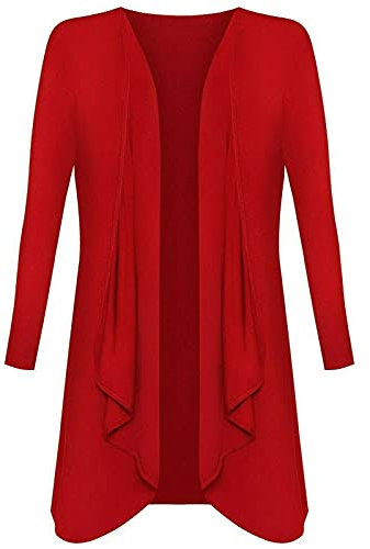 Ladies Hanky Hem Jersey Open Waterfall Boyfriend Women Plus Size Cardigan Top Full Long Sleeve Floaty Duster Jacket Coat Blazer UK (Red, 18)