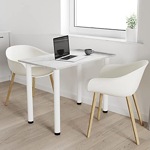 AKKE 90x60 | Esszimmertisch - Esstisch - Tisch mit weißen Beinen - Küchentisch - Bürotisch | Beton