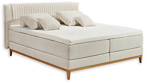 Stella Trading AALBORG 8 Boxspringbett 180x200, Cream - Bequemes Doppelbett mit 9-Zonen-Federkern Matratze & Kaltschaum Topper mit Klimaband - 188 x 110 x 213 cm (B/H/T)