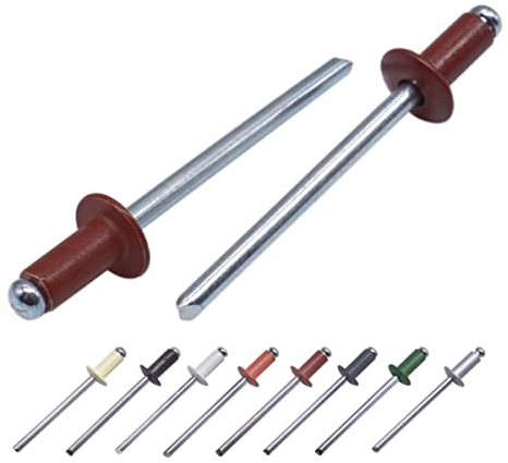 Lot de 100 rivets aveugles peints 4,0 x 10 mm, tête bombée, DIN 7337, rivets en aluminium et mandrin en acier, rivets pop (100, rouge oxyde RAL 3009)