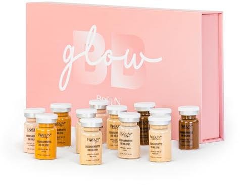 BRÜUN BB Glow Starter Kit of 12 Vials for Spa and School - A Pigment Set for Skin Care to use with Derma Pen and Rollers for Fresh Look and Lasting Results