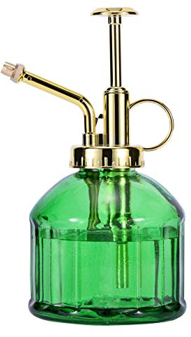 Eidoct Glass Water Spray Bottle, 6.5 Green Glass with Gold Top Pump, Small Plant Mister for Indoor Outdoor, Green + Gold