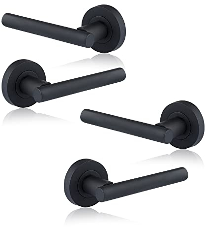 XFORT Matt Black Liberty Lever On Rose Door Handles, T-bar Lever Latch Rose Door Handle, Door Handle Set for Internal Wooden Doors (2 Pairs)