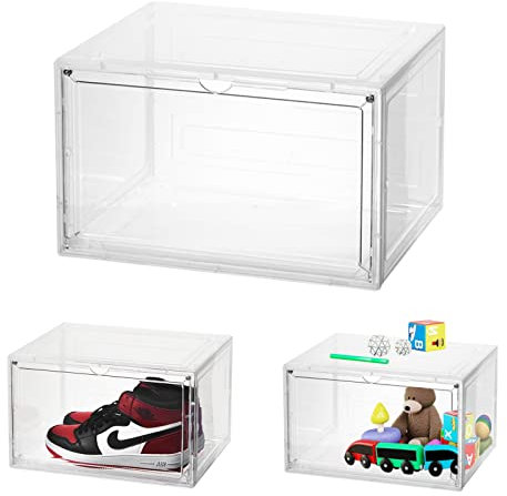 Schuhbox, Transparente Stapelbare Schuh Boxen, Faltbar Durchsichtige Schuhboxen Schuhschrank Aufbewahrung Schuhe Kunststoff Schuhfür Schuhe bis 36 x 29 x 22 cm