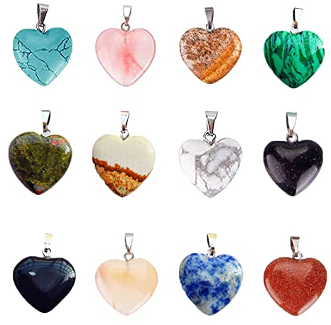 NAMIX 12 Stück Herzförmige Anhänger aus Stein, Kristallsteine Glücksbringer, Quarz Edelstein, Heilung Chakra Stein für Halskette schmuck Mache.