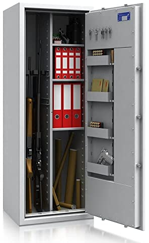 SafeHero Waffenschrank Klasse 1 EN 1143-1 Secureo Eagle 7 Kombi | Waffenschrank 1 für 7 Langwaffen | Langwaffenschrank mit Elektronikschloss | Konformer Waffenschrank Langwaffen, Kurzwaffen + Munition