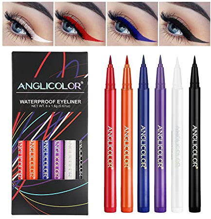 Anglicolor 6 Farben farbiger Eyeliner, matter flüssiger Eyeliner, haltbarer wasserfester flüssiger Eyeliner-Stift, hochpigmentierter wischfester bunter Eyeliner für Hochzeitsparty (6 Farben)