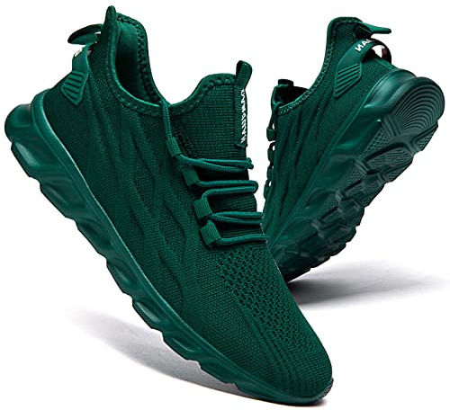 CAIQDM Chaussures de course pour homme - En maille - Légères et respirantes - Pour la marche, la gym, le tennis, A vert foncé, 45 EU