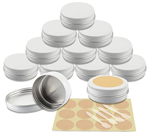 YANCAER 24 Piezas Tarros de Aluminio con Tapa Rosca 30ml Blanco - D52mm x H21mm, Tarros Cosméticos Vacios, Latas de Aluminio Cosmetica Envases Viaje para Bálsamo Labial, Loción, Crema, Velas