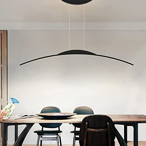 Lustre Moderne de Table à Manger,LED Dimmable Salle à Manger Salon Luminaire Suspendus Hauteur Réglable avec Télécommande Plafonnier pour Cuisine Bureau Chambre à coucher Couloir Lampe (Noir, L150)