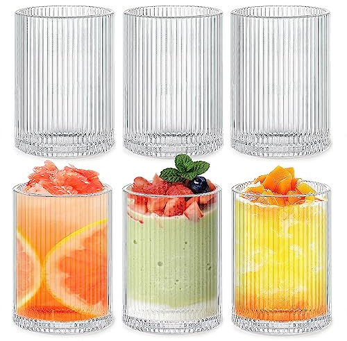 6 Stück Gerippte Glaswaren Trinkgläser, 280ml Klar Kristall Gläser Set, Origami Stil Kristall Gläser Geriffelte Glaswaren für Coocktail Whiskey Saft Wasser