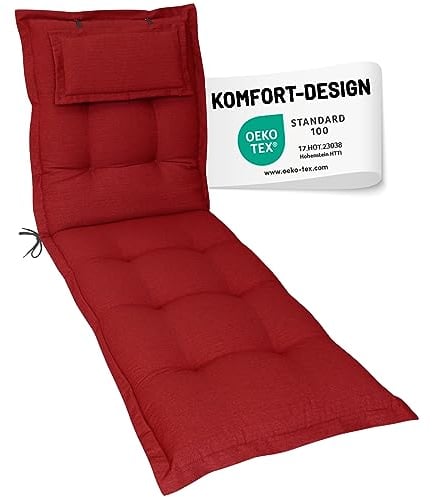 Herlag Liegenauflage AVA 190x60x9cm | Extra Dickes Liegepolster 9cm mit Kopfpolster | Polsterauflage für Gartenliege mit Deluxe-Komfort | Öko Tex 100 | Rot