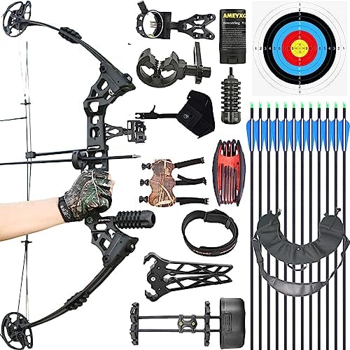 wolfman Bogenschießen Compoundbogen Set Erwachsene 20-70LBS Jagdbogen Bogenfischen Compound Bogen und Pfeil Set mit Zubehör für Jagd Zielschießen Praxis Linkshänder Rechtshänder (Schwarz Linkshänder)