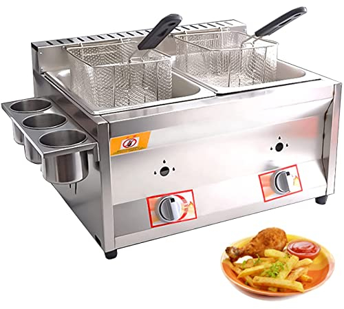 CGLYYDS Friggitrice a Gas Professionale da banco, friggitrice per Grassi in Acciaio Inossidabile con cestello Rimovibile, Macchina Professionale per friggere da Cucina da banco a Gas,Facile da Pulire