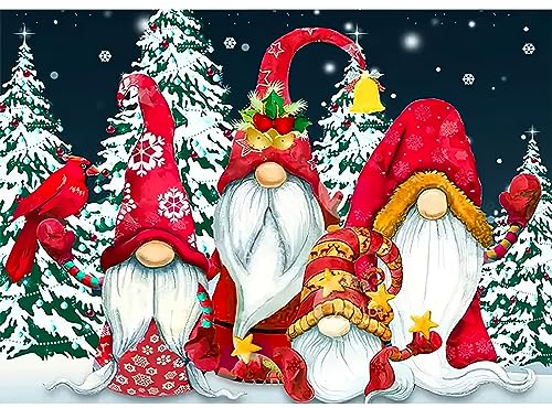 QENSPE 5D Diamond Painting Weihnachten Wichtel Diamant Painting Bilder Roter Zwerge Diamond Art Erwachsene Full Diamant Kunst Malerei Stickerei Set Kreuzstich Bilder DIY Home Wand Dekor 30x40cm