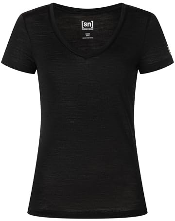 super.natural W SIERRA140 V NECK Merino Shirt Damen - Geruchs- und feuchtigkeitsabweisendes T-Shirt mit V-Ausschnitt, Sommer Funktionswäsche für Sport & Alltag