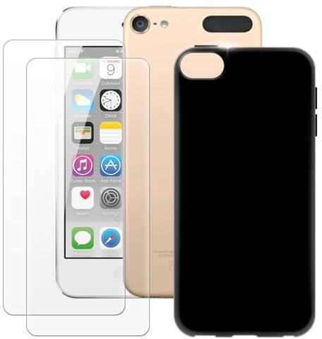 MILEGAO iPod Touch 5 Hülle + 2 Displayschutzfolien aus gehärtetem Glas, ultradünne Stoßstange, stoßfeste weiche TPU-Silikon-Abdeckung für iPod Touch 6 (4”)