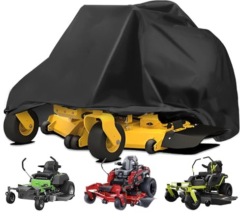 OWEEIO Lawn Mower Cover, Heavy Duty 600D Oxford, Waterproof Outdoor, Weather Resistant, Rip-Proof, Anti-UV, Raing-proof, Sun Block, Heatresistant with 1 Windproof Strap, 1 Storage Bag (Zero-Turn)