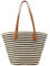 Teeya Stroh-Umhängetasche für Damen, geflochten, rund, Sommer, Strand, Geldbörse und Handtaschen, Streifen - Beige Schwarz, Medium