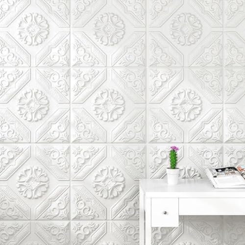 3D Exquisite Muster Wandpaneel Dekoration, Innen Selbstklebende Fliesen Stein Ziegel Wandaufkleber, Wasserdicht für Schlafzimmer, Wohnzimmer und Küche Dekor (1 Stück)