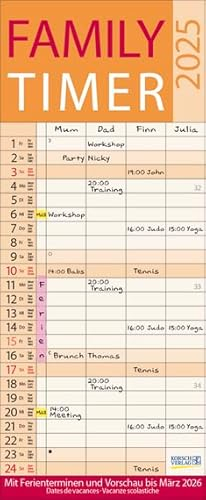 Family Timer Lifestyle - Familienplaner 2025 für 4 Personen - Korsch-Verlag - Kalender mit 4 Spalten zum Eintragen - 19 cm x 46 cm