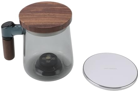 Jarra de Agua con Hidrógeno de 400 Ml, Tecnología de Electrólisis SPE, Agarre de Madera de Nogal, Carga Inalámbrica, para el Hogar