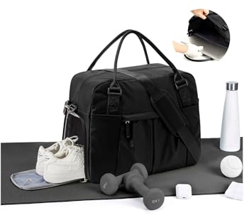 Reisetasche Damen 45x36x20 Easyjet Handgepäck Tasche Sporttasche Weekender Bag Schwimmtasche Wasserdicht Travel Duffle Bag Fitnesstasche Trainingstasche Krankenhaustasche mit Schuhfach,I2-Schwarz