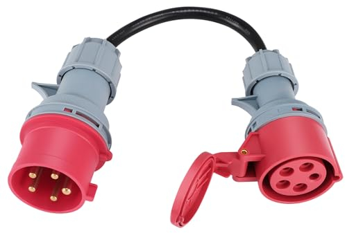 CEE Adapter 32A Stecker Auf 16A Kupplung, 3-Phasig, 400V, CEE 32A Stecker-CEE 16A Buchse Adapter, Schwerlastig Gummi-Schlauchkabel 5-poliger Starkstrom-Adapter Schutzart IP44 (CEE Adapter 0,5m Lang)