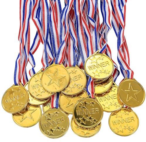 30 Stück Medaillen Kindergeburtstag, Goldmedaillen Kinder Sieger Medallien, Goldmedaille für , Gewinner Medaillen Plastikmedaillen, Sportfest Partygeschenk für Kinder Party Favor Deko