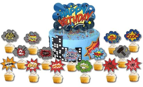 MHDAMAI Cake Toppers,Superhero Tasse Kuchen Toppers Zahnstocher Flaggen 16 Stück Kuchen Cupcake Topper für Kinder Baby Party Geburtstag Party Kuchen Dekoration